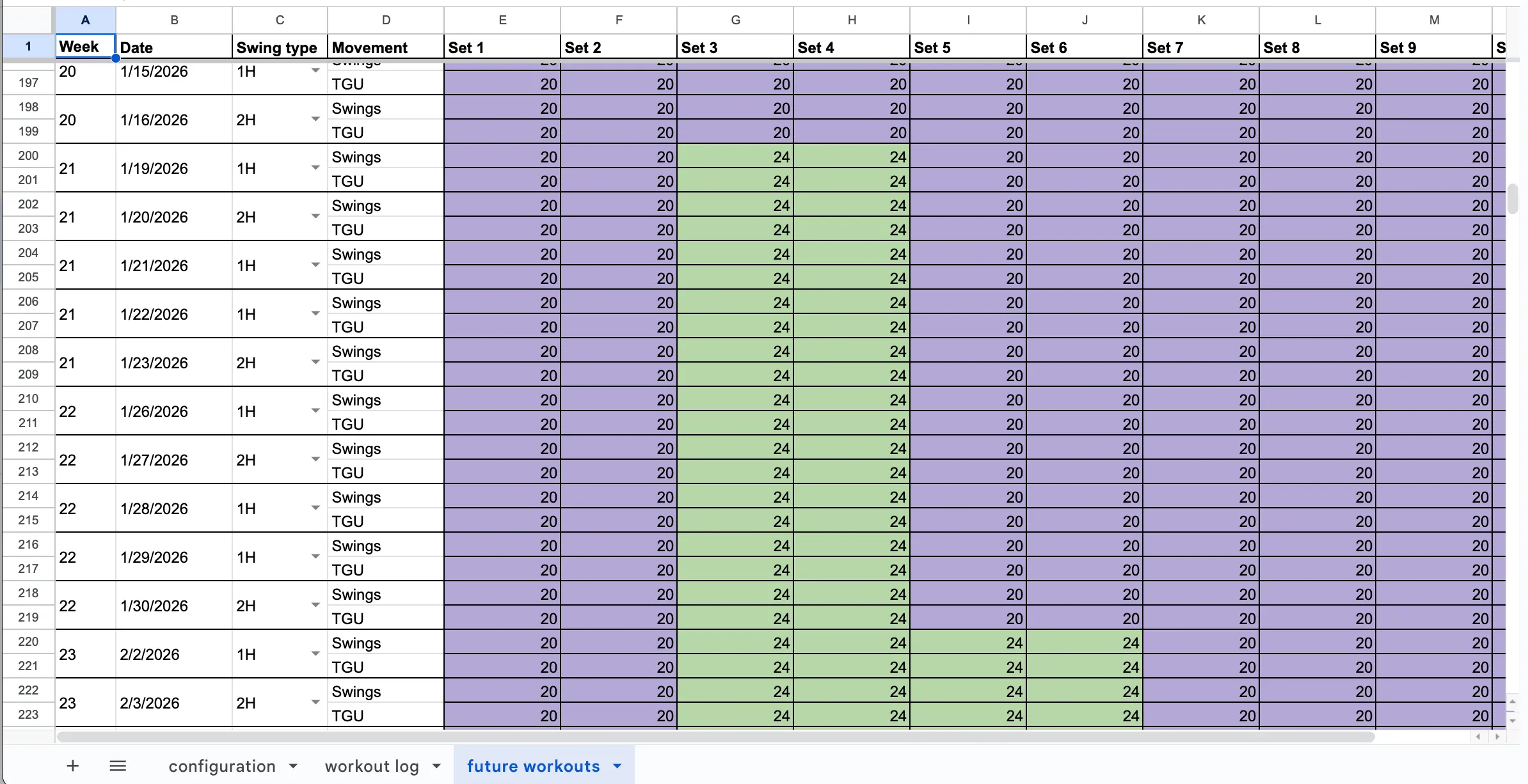 Screenshot of the spreadsheet
